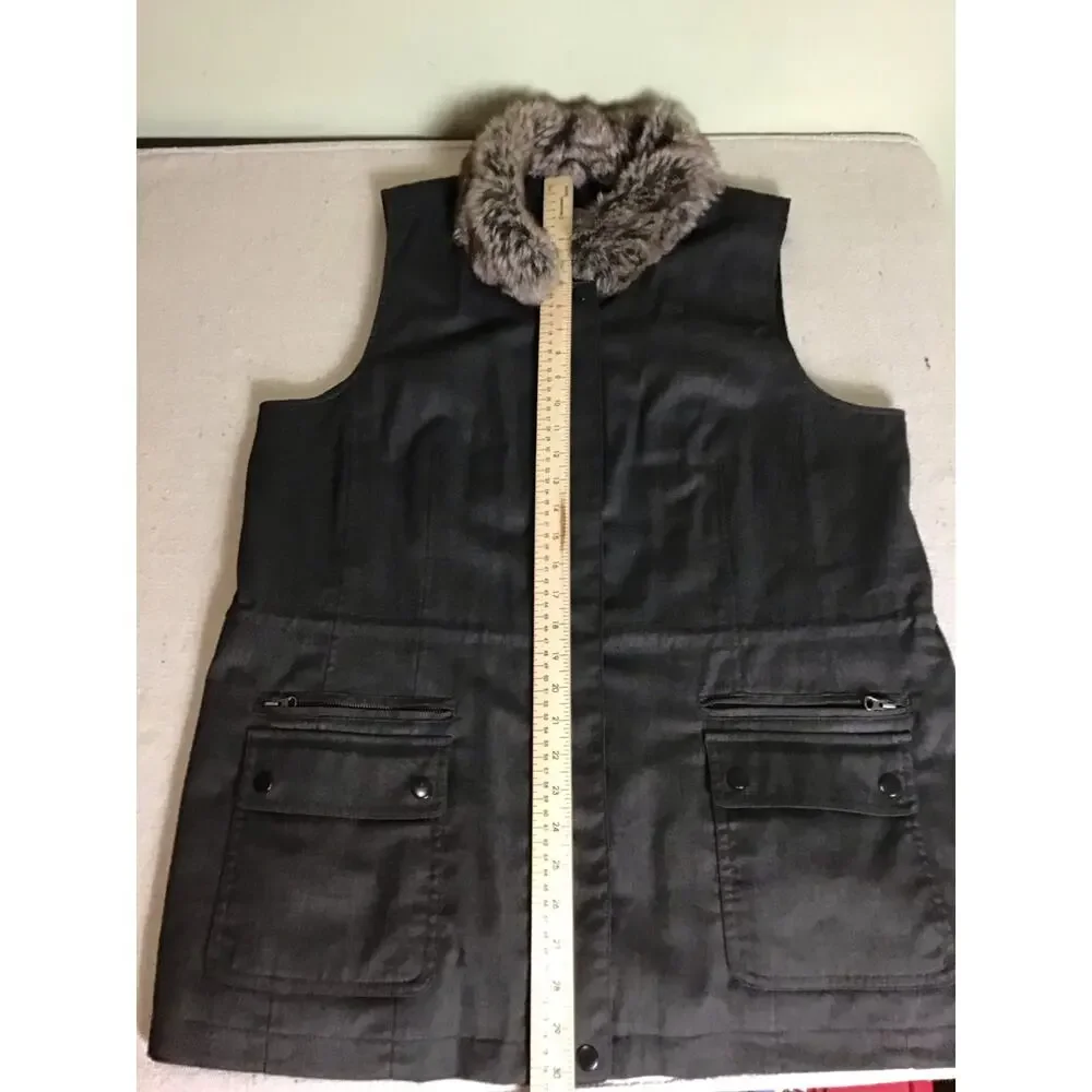 J Jill Women Vest with Fur Trim Collar Sz. Lrg Brown EUC Winter layering piece